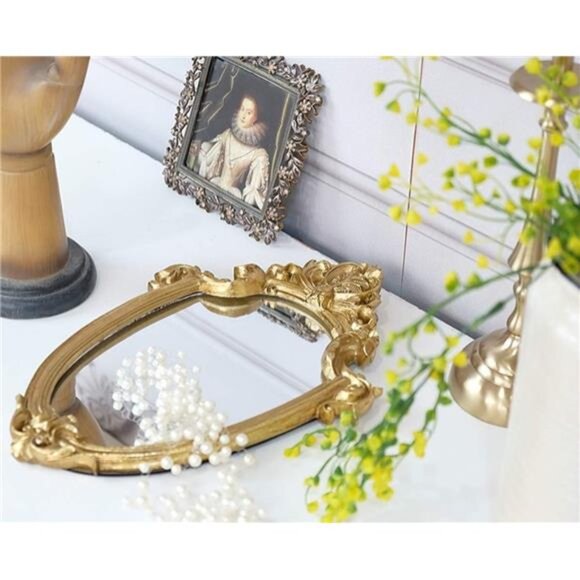 Vintage 11.6 x 9 Inch Very Small Decorative Wall Mirror Gold Shield  Shape - Picture 4 of 7